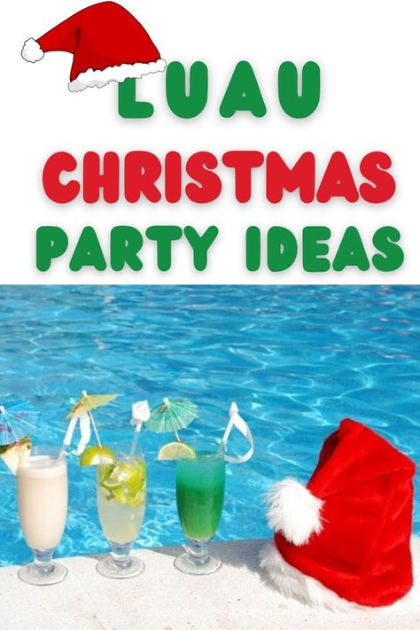 The best ideas for a Tropical Hawaiian Christmas party including food, games, decorations and more! #christmaspartythemes #luauchristmas Natal, Luau Christmas Party Food, Hawaiian Holiday Party, Beach Theme Christmas Party, Hawaii Christmas Party, Hawaiian Luau Christmas Party, Jimmy Buffet Christmas Party, Happy Huladays Party, Hawaiian Christmas Party Games