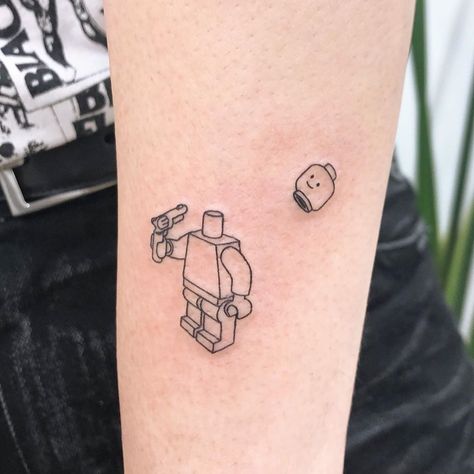 Lego Man Tattoo, Man Tattoo Ideas, Lego Tattoo, Simple Tattoos For Guys, Man Tattoo, Lego Man, Weird Tattoos, Cool Small Tattoos, Small Tattoos For Guys