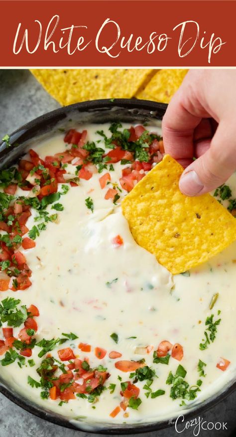 Essen, Mexican Dinner Party, Hosting Hacks, Mexican Party Food, Mexican Food Recipes Appetizers, White Queso Dip, White Queso, Mexican Appetizers, Mexican Dinner