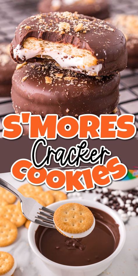 Smores Ritz Crackers, Ritz Cracker Sandwich Recipes, Essen, Ritz Smores Cracker Cookies, Ritz Smores Cookies, Cookies Easy Quick, Smores Cracker Candy, Desserts With Ritz Crackers, Handheld Desserts For A Crowd