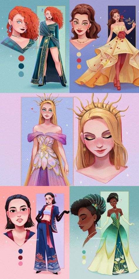 Disney Dresses Drawings, Disney Princesses Fanart, Humanized Disney, Creaturi Mitice, Princesas Disney Anime, Personaje Fantasy, Image Princesse Disney, Disney Princess Fan Art, Disney Princess Fashion