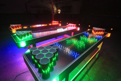 Take beer pong to the next level with this LED light up tables that can sense your cups and hover your balls Led Beer Pong Table, Beer Pong Party, Craft Beer Party, Beer Pong Cups, Custom Beer Pong Tables, Beer Pong Tournament, Glow Birthday Party, Blacklight Party, Glow Birthday