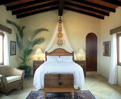 A bedroom suite - photo Hacienda San Angel, Puerto Vallarta Spanish Style Bedroom, Spanish Bedroom, Mexican Bedroom, Spanish Style Decor, Design Marocain, Modern Mediterranean Homes, Hacienda Style Homes, Mediterranean Mansion, Spanish Decor