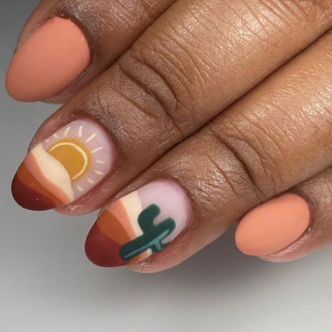 Desert Nails, Western Nail Art, Country Acrylic Nails, Western Nails, Hard Gel Nails, Builder Gel Nails, Country Nails, Cute Simple Nails, Cactus Desert