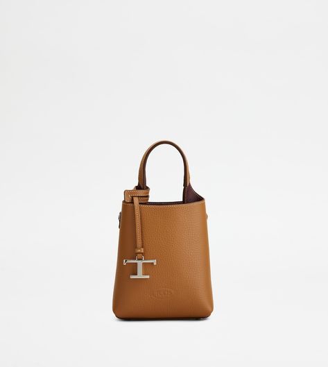 Woman BROWN Tod's Micro Bag in Leather XBWAPAT9000QRIPZ9P13 | Tods Bago, Micro Bags, Tods Bag, Micro Bag, Brown Shoulder Bag, Timeless Accessories, Logo Stamp, Phone Bag, Tote Backpack