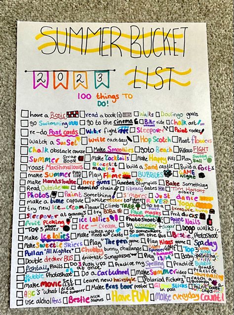 100 things to do in the summer!!! ☀️😎🍉⛱️🕶️👙🌻 100 Things To Do In Summer, Things To Do On Summer Break, Judy Moody Summer Bucket List, Things To Do At The Lake, Things To Do During The Summer, 100 Things To Do This Summer, Things To Do On Ft, Things To Do On The Last Day Of School, Fun Things To Do In The Summer