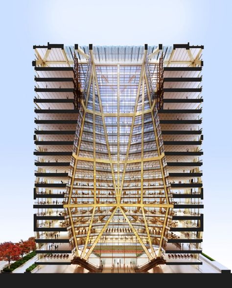 Foster + Partners’ CITIC Bank Headquarters Tower Breaks Ground. Architectural model, maqueta, maquette, modulo Architecture Drawings, Norman Foster, Hangzhou China, Foster Partners, Arch Model, Architectural Section, Amazing Buildings, Architecture Rendering, High Rise Building