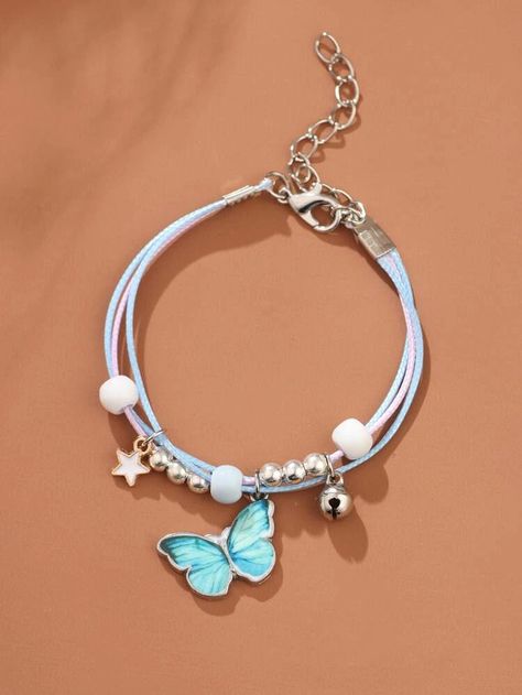 Girls Butterfly Charm Bracelet | SHEIN Funky Bracelet, Whimsical Butterfly, Gift For Granddaughter, Toddler Bracelet, Girls Bracelet, Butterfly Charm Bracelet, Wrist Accessories, Pretty Jewelry Necklaces, Gelang Manik