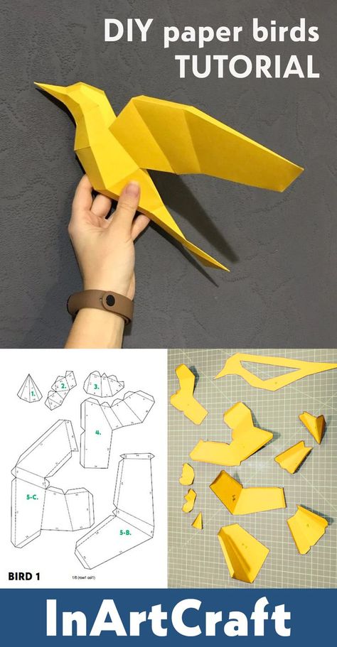 Bird Paper Craft, 3d Templates, Bird Template, Animal Templates, 3d Paper Art, Origami Bird, Origami 3d, Papercraft Templates, 3d Svg