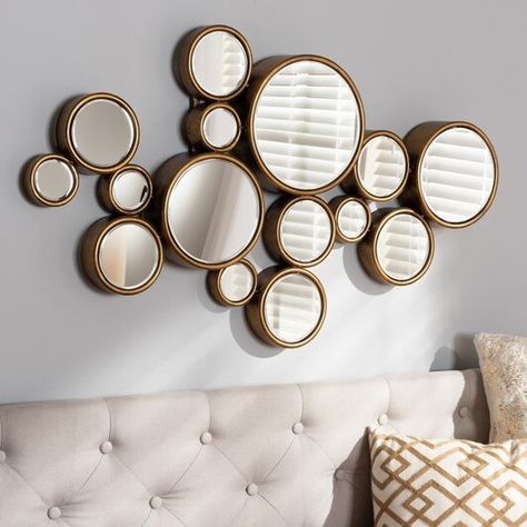 20 Incredibly Clever Ways to Decorate with Mirrors in a Small Living Room — Michael Helwig Interiors Contemporary Accent Wall, Mirror In The Bedroom, Monochromatic Interior Design, Accent Wall Mirror, Bubble Wall, Bubble Design, Wall Mirrors Set, Gold Bubbles, Gold Mirror Wall