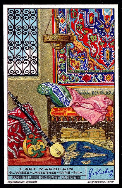 Liebig Tradecard S1351 - Moroccan Art | Liebig's Meat Extrac… | Flickr Moroccan Art Painting, Liebig Tradecard, Morrocan Art, Moroccan Painting, Art Marocain, Art Trippy, Moroccan Art, Islamic Art Pattern, Truck Art