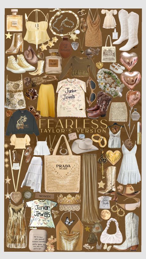 Fearless Ts Outfits, Taylor Swift Wildest Dreams Outfits, Fearless Taylor Swift Mood Board, What To Wear To A Taylor Swift Concert Fearless, Taylor Swift Outfit Ideas Fearless, Taylor Swift Tour Outfits Fearless, Fearless Outfit Inspo Eras Tour, Eras Outfits Fearless, Fearless Era Aesthetic Outfits