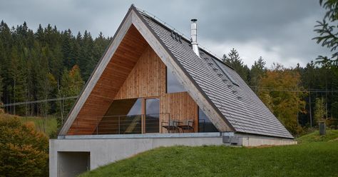 A-frame house embraces the simple pleasures - Curbed Larch Wood, Weekend House, Rural Retreats, Zakopane, A Frame Cabin, Concrete Wood, Mountain Designs, A Frame House, Ground Floor Plan