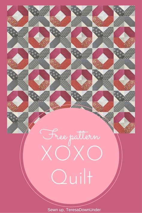 Let's call this block and quilt XOXO. It's one of the blocks I made for my Road to Tennessee block post. This is a beginner block and quilt. Use your favourite pinks to make this quilt for Valentin... Upcycling, Patchwork, Pink Quilt Patterns, History Of Quilting, Free Quilt Pattern, Heart Quilt Pattern, Charm Quilt, Childrens Quilts, Holiday Quilts