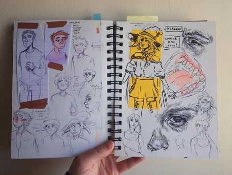 An old old old sketchbook spread just bc i have nothing to post rn and i miss my old style no matter how messy it was :(( • • •… Post It Sketchbook Ideas, Post It Sketchbook, Sketchbook Ideas Messy, Lilstarnerd Drawings, Aesthetic Sketchbook Pages Messy, Messy Sketchbook Ideas, Messy Sketchbook Pages, Sketchbook Spread Inspiration, Sketchbook Pages Ideas