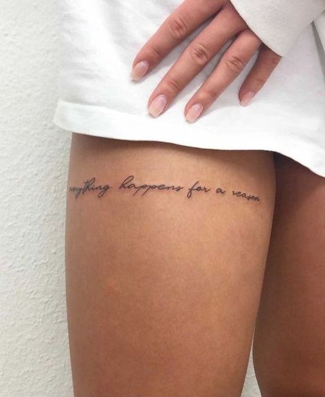 Thigh Crease Tattoos Women, Thigh Word Tattoos For Women, Above Knee Tattoos Women Aesthetic, Lighting Leg Tattoo, Tattoo Ideas Hidden Places, Athlete Tattoos Female, Tattoo Ideas On Buttcheek, Above The Knee Tattoos Women Words, Patchwork Tattoo Ideas Upper Arm