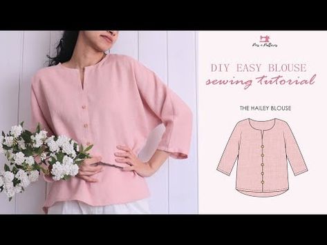 Couture, Linen Blouse Sewing Pattern, Blouse Pattern Sewing Simple, Sewing Patterns Beginner, Blouse Sewing Patterns, Simple Blouse Pattern, Blouse Tutorial, Simple Linen, Sewing Pins