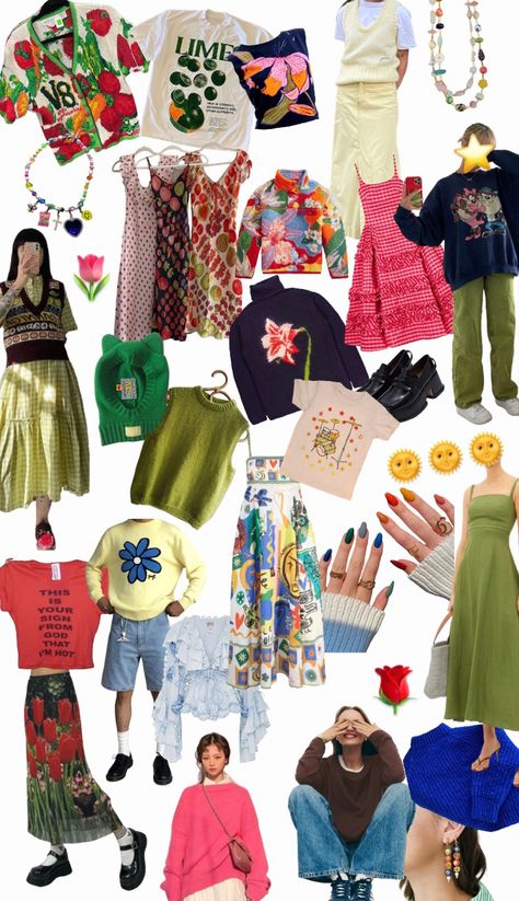 Summer Quirky Outfits, Bright Maximalist Outfits, Weirdgirl Outfits, Eccentric Summer Outfits, Summer Maximalist Outfits, Granny Aesthetic Outfits, Whimsical Maximalist Outfit, Maximalist Capsule Wardrobe, April Lockhart