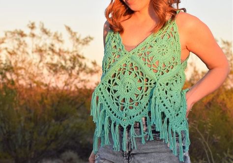 Boho Top Pattern, Crochet Hippie, Top Crop Tejido En Crochet, Beau Crochet, Boho Crochet Patterns, Knit Top Patterns, Hippie Crochet, Crochet Boho Top, Tank Top Pattern