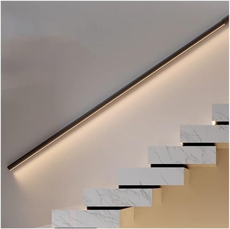 Amazon.com: LED Aluminum Handrail - Lighted Handrail = Wall Mounted Staircase Handrail - Hand Railing for Indoor Stairs - Safety Grab Handle (Color : Black, Size : 59"/1.5m) : Tools & Home Improvement Staircase Handrail Lighting, Handrail On Wall, Stair Handrail Ideas, Hand Railings For Stairs, Stairs Wall Design, Handrail Stairs, Handrails For Stairs, Stairs Handrail, Indoor Stair Railing