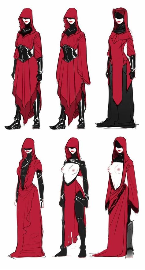 Straitjacket Character Design, Robes Character Design, Female Priest Art, Erinyes Art, Fantasy Robes Concept Art, Cultist Clothes, Robes Drawing Reference, Rogue Outfit Design, Immortal Character Design