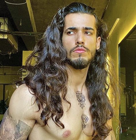 Guys With Long Hair And Beards, Spanish Men Long Hair, Long Hair Arabic Men, Egyptian Hairstyles Men, Rockstar Hairstyles Men, Long Brown Hair Male, Curly Long Hairstyles, Man With Long Hair, Strait Hair