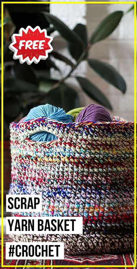 Scrap Basket Crochet, Crochet Scrap Basket Free Pattern, Crochet Scrap Yarn Baskets, Scrap Yarn Crochet Free Patterns, Crochet Basket Scrap Yarn, Scrap Yarn Basket Crochet, Crochet Scrap Yarn Basket Pattern Free, Knitting Machine Basket, Crochet Scrap Basket