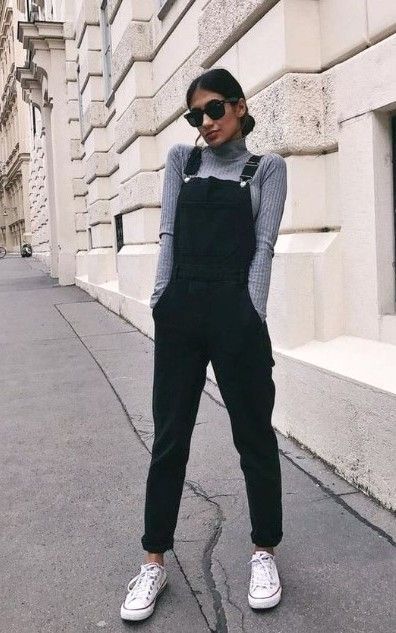 Autumnal Fashion, Girly Outfit Ideas, General Outfit, Black Dungarees, Grey Sweater Outfit, Birthday 13, Ulzzang Outfit, Urban Jacket, Outfit Ideas For Spring