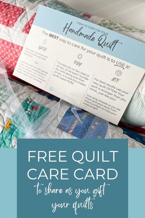 Gifting a quilt to your loved one? Be sure to download and print this FREE quilt care card to ensure your recipients know how to wash and dry a new quilt (and keep it super-snuggly)! Patchwork, Quilt Washing Instructions Printable, Quilt Care Instructions Printable Free, Quilt Labels Ideas Free Pattern, Quilt Tags, Quilt Tips, Duck Baby, Quilt Square Patterns, Quilt Care