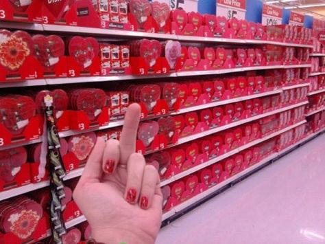 love valentines day f**ing stores... I can't even shop without passing this isle full of bullsh**. Just Girly Things, Kawaii, Santos, Happy Singles Awareness Day, I Hate Valentine's Day, Hate Valentines Day, Singles Awareness Day, Valentines For Singles, Anti Valentines Day