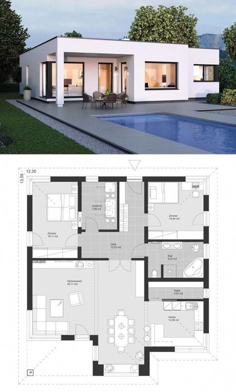 Labas Ng Bahay, Dröm Hus Planer, Housing Plans, برج العرب, Home Designs Exterior, Pelan Rumah, Flat Roof House, Modern Floor Plans, Modern Bungalow House