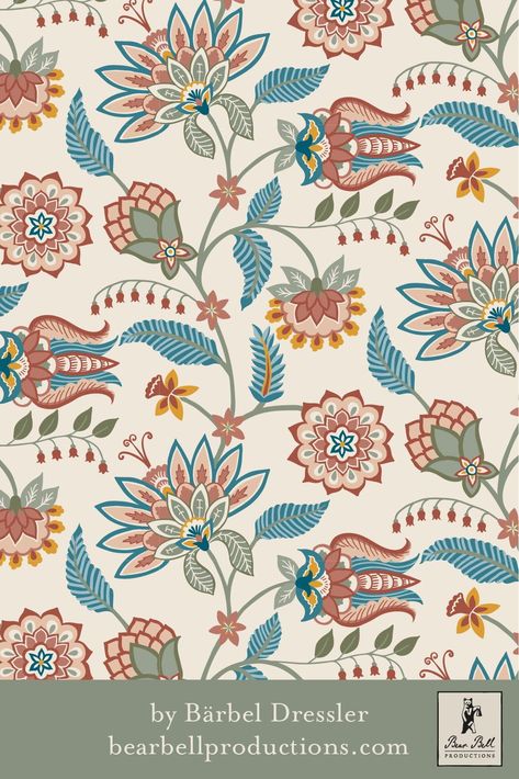 Jacobean Floral Pattern, Tela, All Over Flower Design Pattern, All Over Print Design Patterns, Floral Chintz Prints, Flower Art Pattern, Chintz Floral Pattern, Print Inspiration Textile, Mughal Floral Pattern