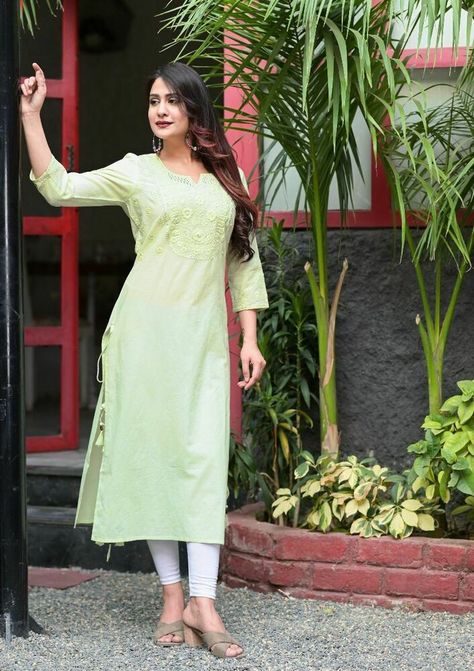 Women Green Kurta Kurti with Pant Embroidery Suit Pakistani Salwar Kameez XS 2XL #Radhas #Indian #HolyCommunionPartyCocktailWeddingWorkwear Light Green Kurti, Pant Embroidery, Embroidery Kurta, Bollywood Suits, Suit Indian, Suit Pakistani, Straight Kurti, Embroidery Suit, Indian Salwar