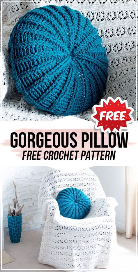 GORGEOUS FREE ROUND CROCHET PILLOW PATTERN - crochet pillow free pattern Round Crochet Pillow, Beginner Haken, Crochet Pillow Patterns Free, Pillow Crochet, Round Crochet, Confection Au Crochet, Crochet Cushion Cover, Crochet Pillow Cover, Crochet Geek