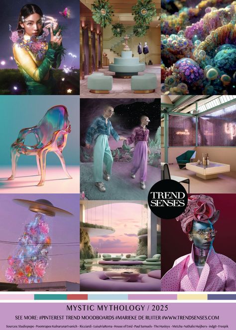 MYSTIC MYTHOLOGY // 2025 – Trendsenses - #moodboard #2025 #forecasting - #mariekederuiter - Sources: Studiopepe – Poomrapee Kulnarunartvanich – Ricciardi – LuisaViaRoma – House of Enid – Paul Samuels – The Huxleys – Metcha -Nathalie Huijbers – indg0 – Freepik Pastel, Colour Trends 2025, 2025 Trend Forecast, Ss25 Fashion Trends, 2025 Color Trends, Trend Senses, Tropical Moodboard, 2025 Fashion Trends, 2025 Trends