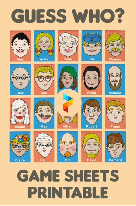 This is a game train to focus on and remember! let's play the 'guess who' game by downloading the game template only in Printablee! Esl Board Games, Guessing Games For Kids, English Games For Kids, Speaking Games, Board Game Template, Printable Games For Kids, Esl Games, Printable Board Games, Teaching Game