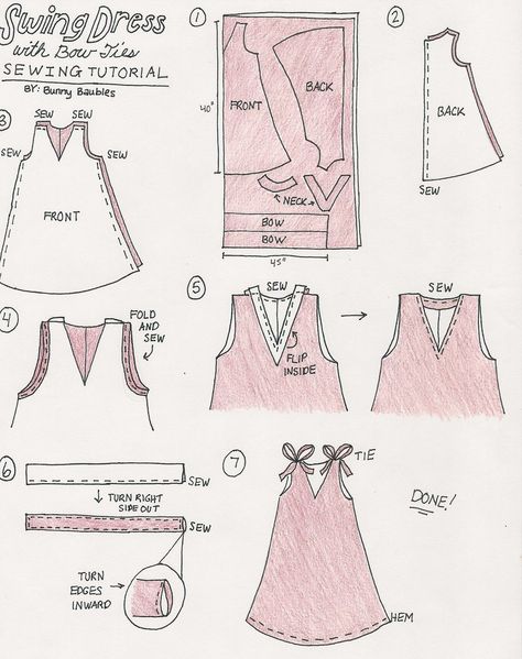 A Shape Dress Pattern, Clothes Sewing Ideas, Trapeze Dress Pattern, Cute Sewing Ideas, Bow Dress Pattern, Diy Sewing Ideas, Sewing Bows, Diy Clothes Sewing, Sewing Patterns Dress