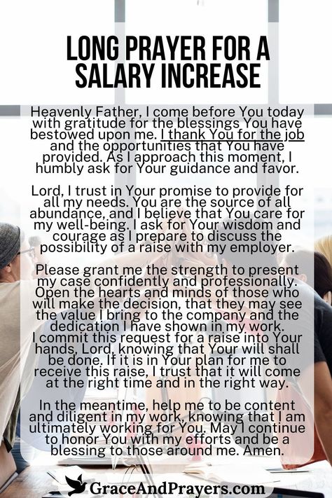 Embarking on the journey toward financial growth? Let prayer be your guide as you seek a salary increase, aligning your aspirations with divine wisdom and provision.  This long prayer is designed to accompany you as you navigate the path toward professional and financial advancement.   Elevate your financial journey with faith and prayer. Explore more at Grace and Prayers. Christian Prayer Room Design, Prayers For Wisdom, Prayers In The Bible, 2024 Prayer, Prayer For My Marriage, Financial Prayers, Prayer Of Praise, Prayer For My Family, Prayers Of Encouragement