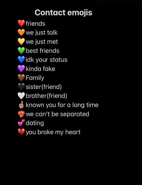 What Am I To You Emoji Hearts, Contact Emojis, Sister Emoji, Heart Meanings Emoji, Baddie Comebacks, Words For Best Friend, Emoji Meanings, Fake Family, Snapchat Names