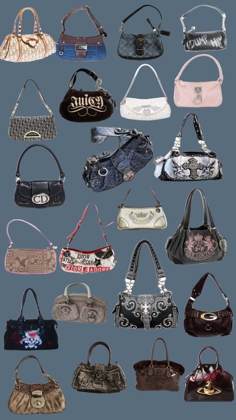 90s Bags Handbags, Early 2000s Purses, 90s Bags Vintage, Y2k Coach Bag, Bag Design Ideas Creative, Organise Bags, 2000s Handbags, Bags 2000s, 2000 Handbags