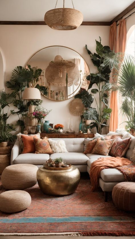 Earthy Home Decor Boho Style Living Room, Boho Mexican Decor Living Room, Luxury Boho Living Room, Southwest Boho Living Room, Mexican Decor Living Room, Mexican Interior Design Living Room, 70s Style Living Room, Minimalist Boho Bedrooms, Mexican Style Living Room