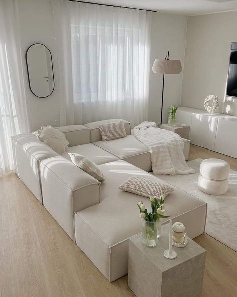 Minimalist Living Room Apartment, Apartment Living Room Design, Future Apartment Decor, Living Room Sofa Design, Neutral Living Room, Living Room Scandinavian, Apartment Decor Inspiration, Home Design Living Room, White Living Room