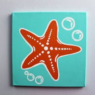 Ocean Themed Canvas Painting, Easy Painting Patterns Simple, Cute Simple Small Paintings, Easy Sea Creature Painting, Easy But Cute Painting Ideas, Ocean Canvas Art, Beach Theme Painting Canvases, Sea Star Painting, Starfish Acrylic Painting