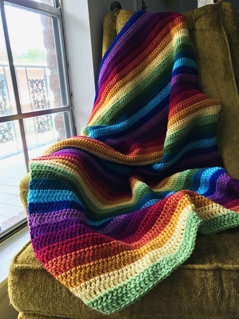 Black And Rainbow Crochet Blanket, Muted Rainbow Crochet Blanket, Crocheted Rainbow Blanket, Knitted Rainbow Blanket, Colorful Crochet Blankets, Multi Coloured Crochet Blanket, Rainbow Throw Blanket, Rainbow Blanket Knitting Pattern, Primary Color Crochet Blanket