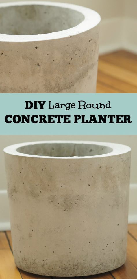 DIY large round concrete planter Concrete Plant Stand Diy, Diy Cement Flower Pots, Diy Concrete Plant Stand, Small Concrete Projects, Diy Concrete Flower Pots, Diy Indoor Plant Pots, Diy Pot Plants, Dry Cement Pour, Diy Large Flower Pots