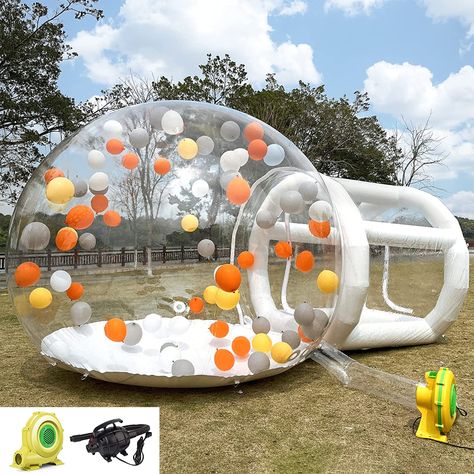 Unique and eye-catching design: Inflatable bubble tent houses have a distinct and eye-catching design that is sure to impress party guests. The transparent walls and ceiling create a unique and memorable atmosphere for any event. Pvc Tent, Party Rentals Business, Kids Party Balloons, Tent For Kids, Balloon House, Party Inflatables, Bubble Tent, Bubble House, House Tent