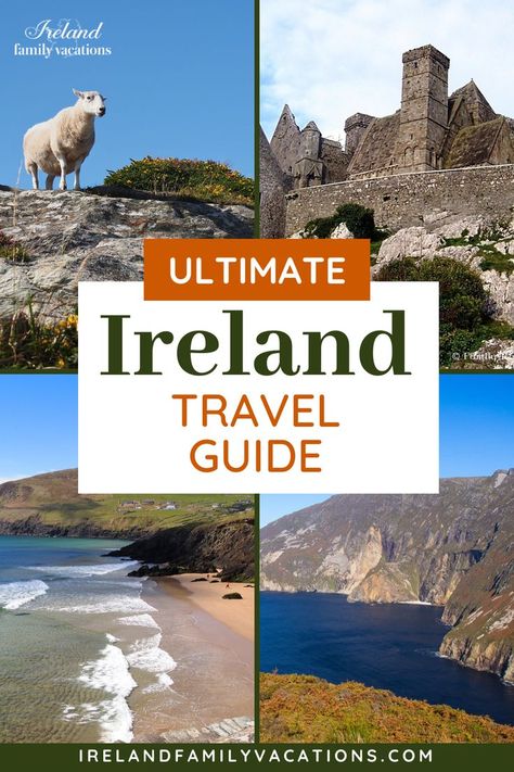 Ocean Views, Sheep, and Castles. With Text Reading: The Ultimate Ireland Vacation Guide. Travel To Ireland, Ireland Travel Tips, Ireland Places To Visit, Things To Do In Ireland, Backpacking Ireland, Best Of Ireland, Ireland Tours, Itinerary Planning, Ireland Vacation