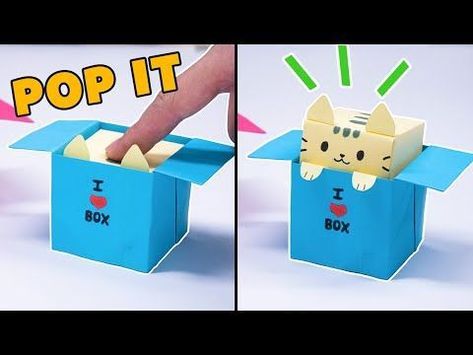 Origami CAT BOX BUTTON TOY || origami pop it, origami fidget toy How To Do Origami, Paper Flower Backdrop Diy, Origami Toys, Pop Cat, Figet Toys, Paper Box Diy, Diy Paper Flower, Origami Cat, Pop Box