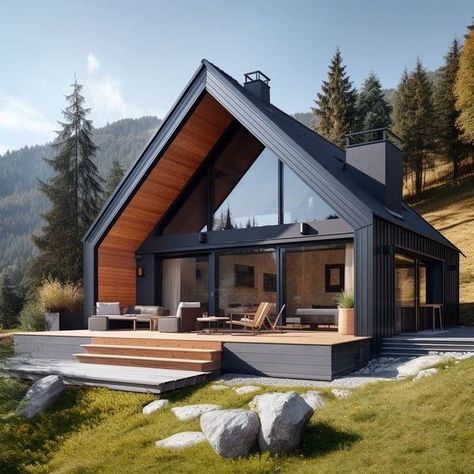Eugene Bethany Houses In The Mountains, Chalet Modern, Small Barn House, Farm Style House, Modern Wooden House, Home Designs Exterior, Bloxburg Modern, Exterior Bloxburg, A Frame House Plans