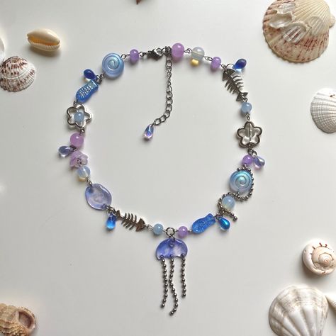 Figurine, Fimo, Fish Accessories Jewelry, Jelly Fish Bracelet, Ocean Core Jewelry, Sea Theme Jewelry, Jelly Fish Necklace, Ocean Themed Necklace, Sea Necklace Aesthetic